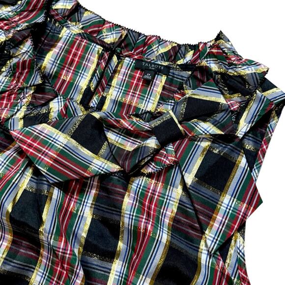 Talbots Plus Bow And Ruffle Neck Heritage Shell Blouse Celebrate Plaid Size 2X - Picture 10 of 14